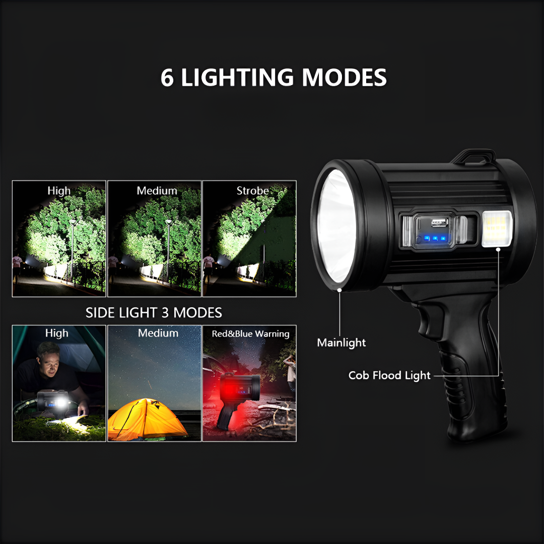 100000 Lumen Genopladelig LED Spotlight Lommelygte