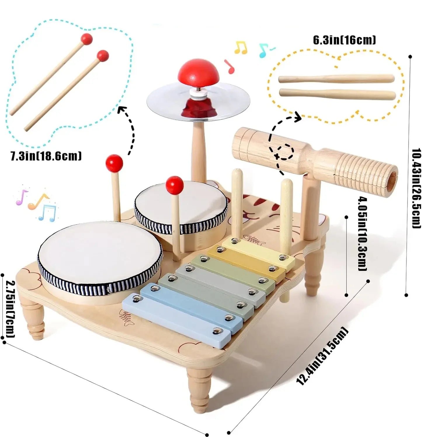 Multifunktionelt aktivitetsbord af træ med musik