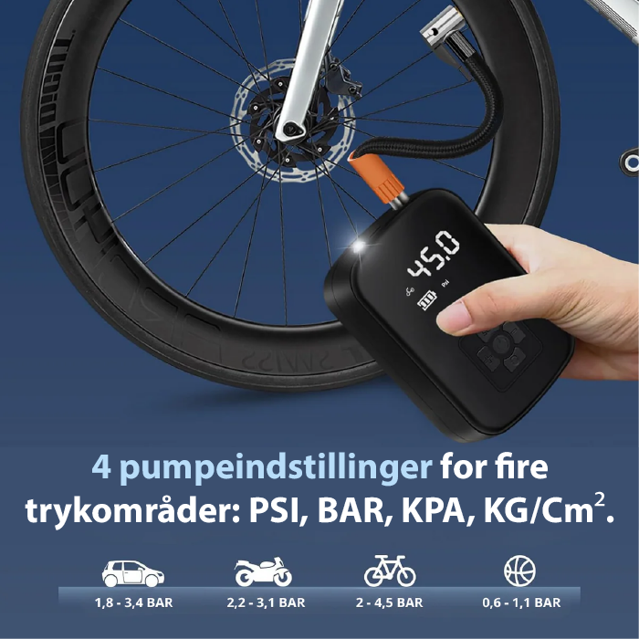 Trådløs dækpumpe til biler