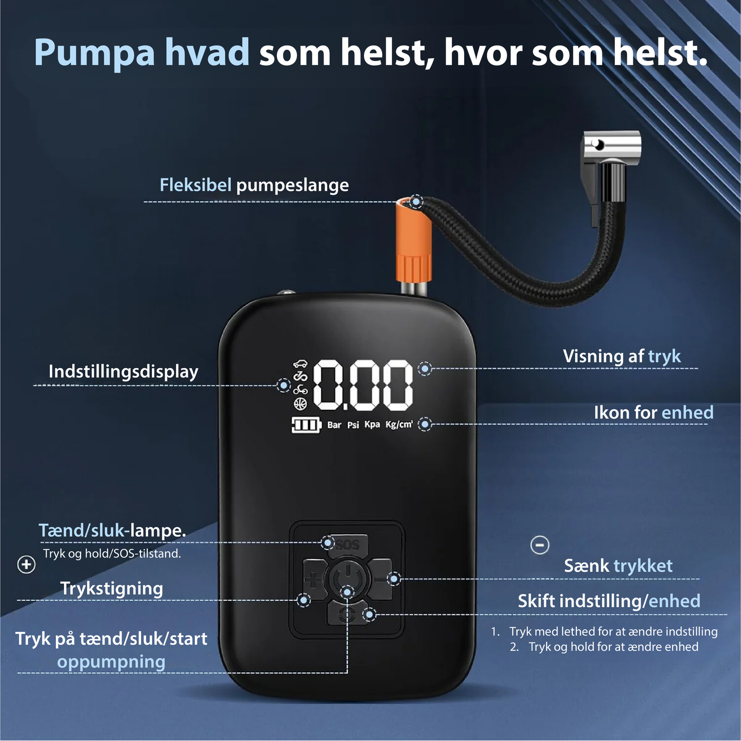 Trådløs dækpumpe til biler