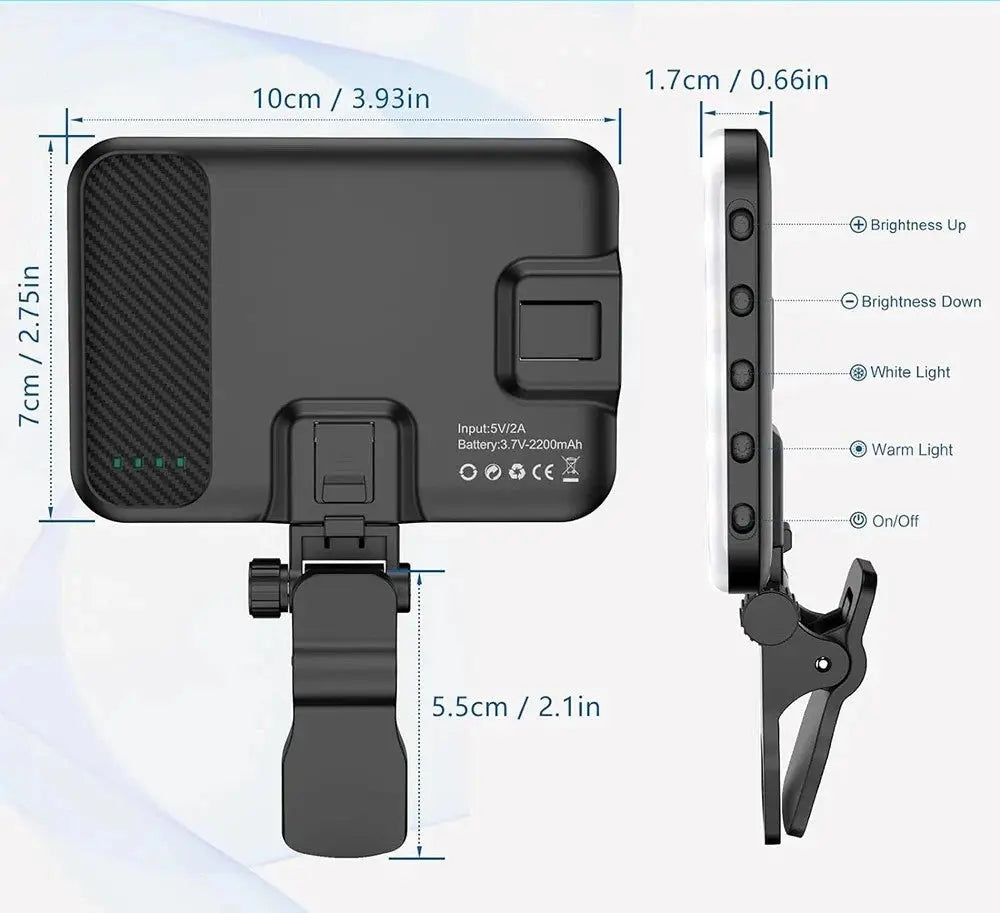Bærbart LED-clip-on-selfie-lys til telefoner og bærbare computere