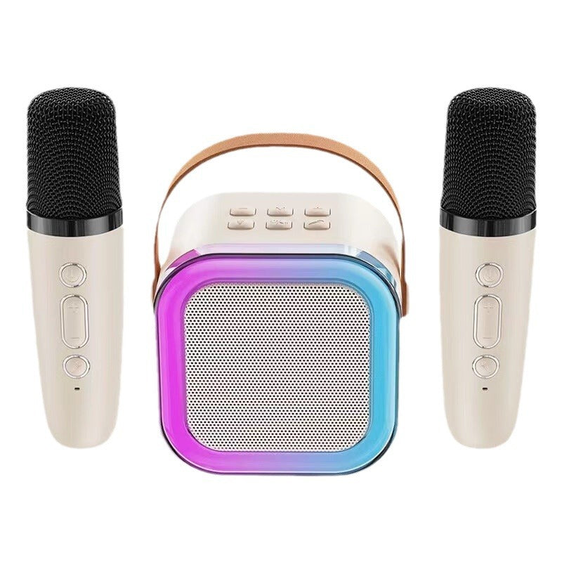 Mini-karaokemaskine med to trådløse mikrofoner