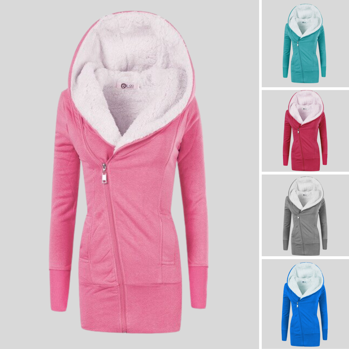 Halvlang cardigan Lam fleece Hættetrøje