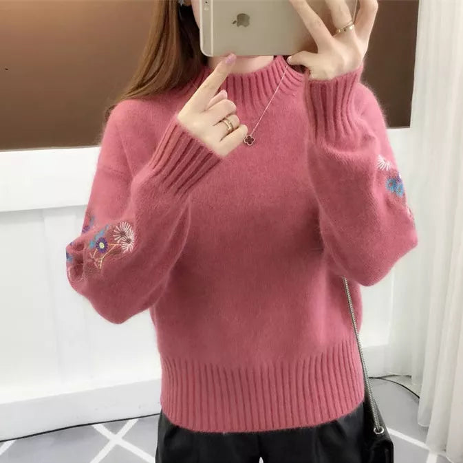 Flora - Cashmere sweater med blomsterbroderi
