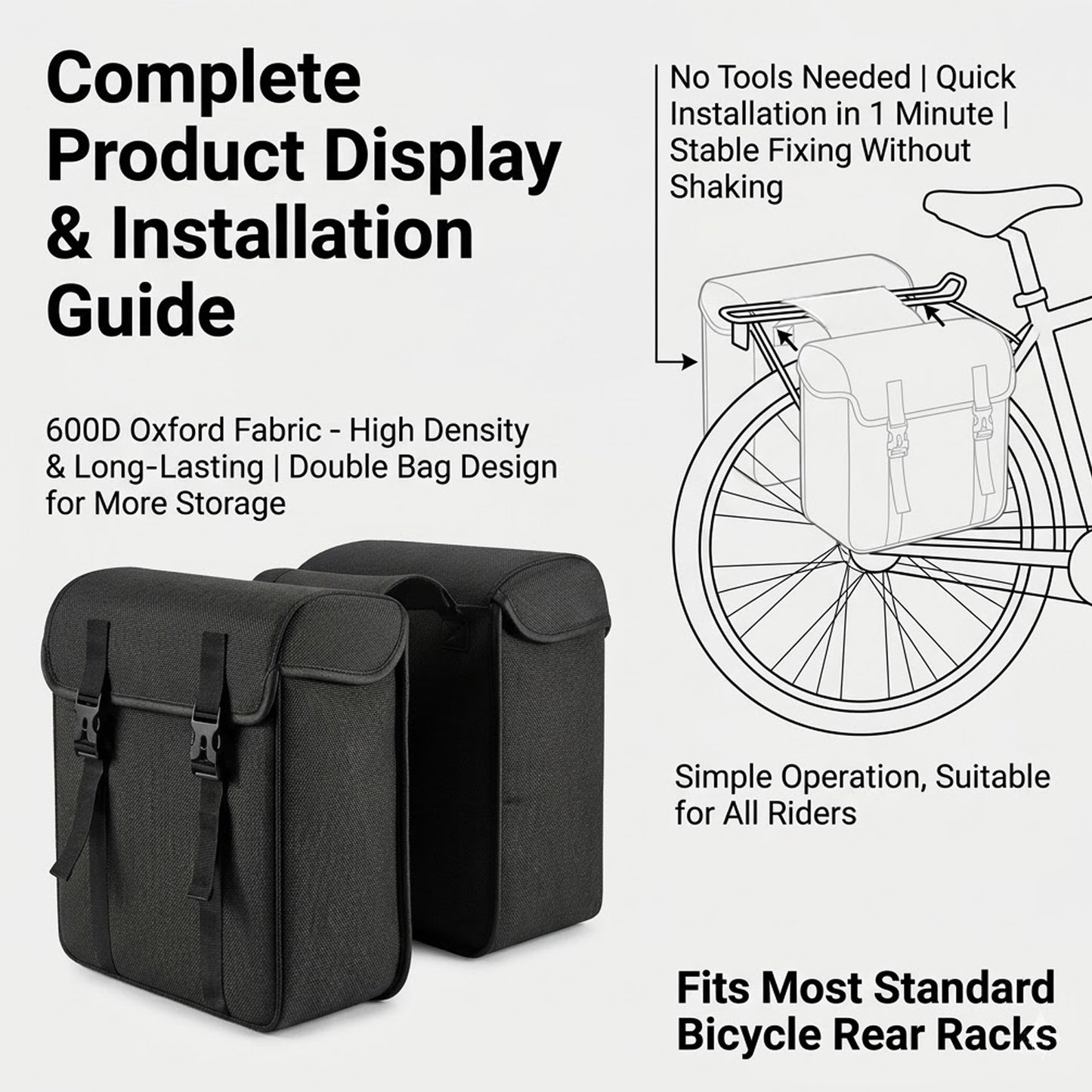 Dobbelt cykeltaske til bagagebærer i 600D PVC