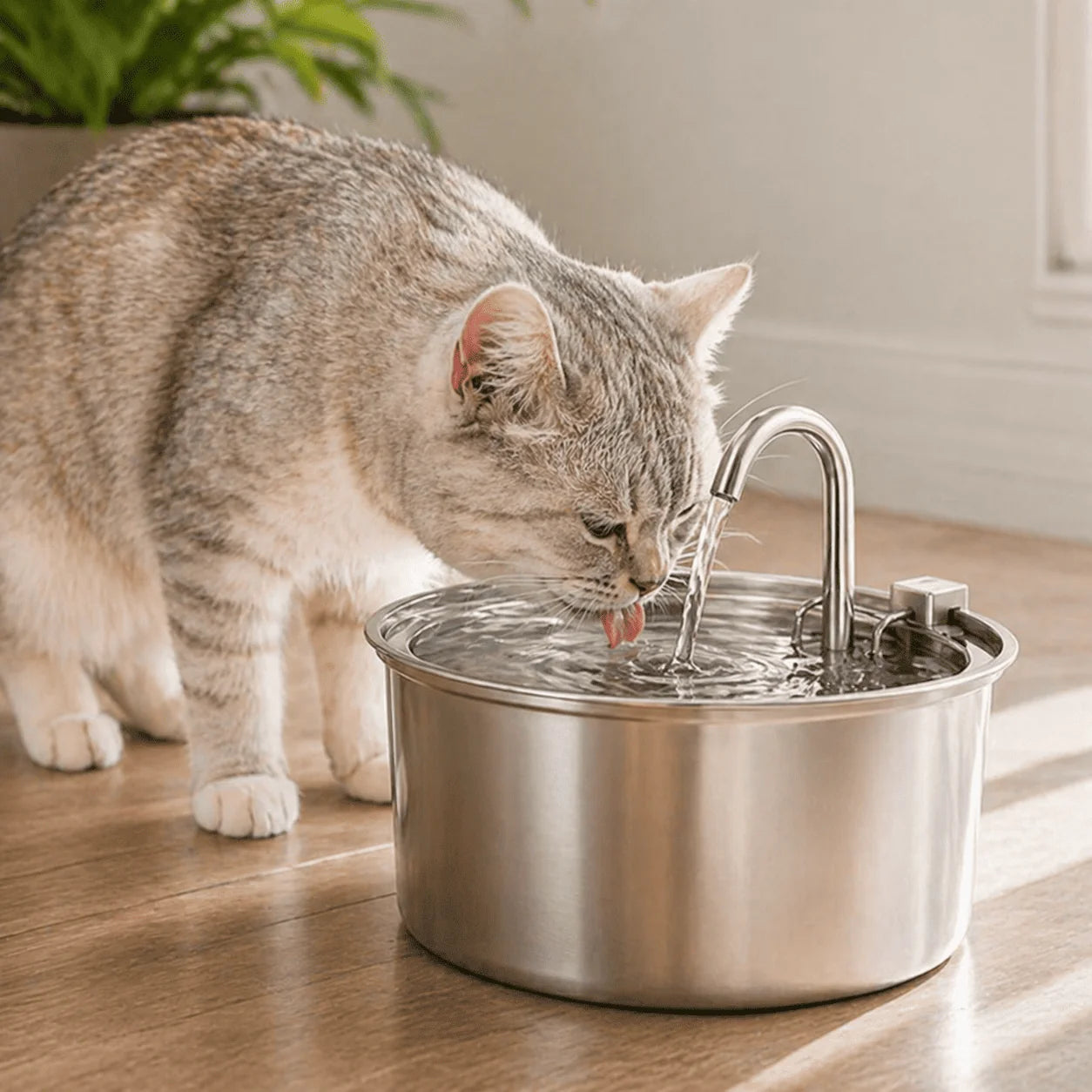 Vandfontæne til katte i rustfrit stål