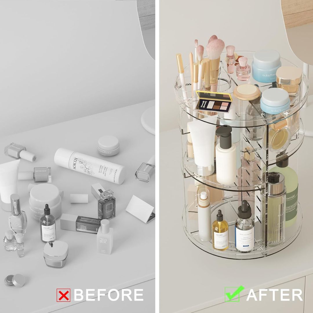 360° roterende makeuporganizer med justerbare hylder