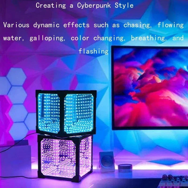 3D infinity-lyskube med RGB LED og USB-strøm