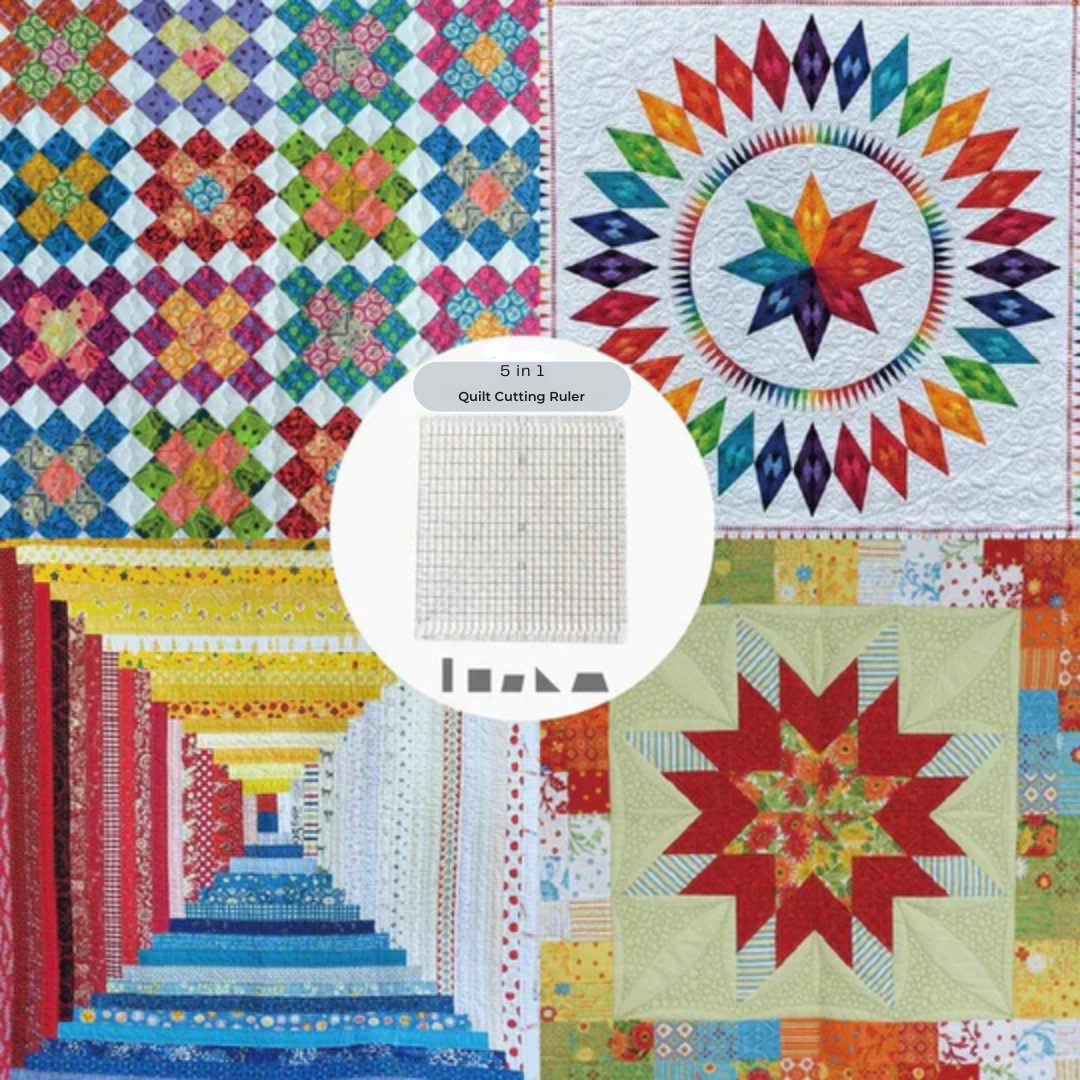 Set de règles de quilting 5-en-1 avec cutter rotatif