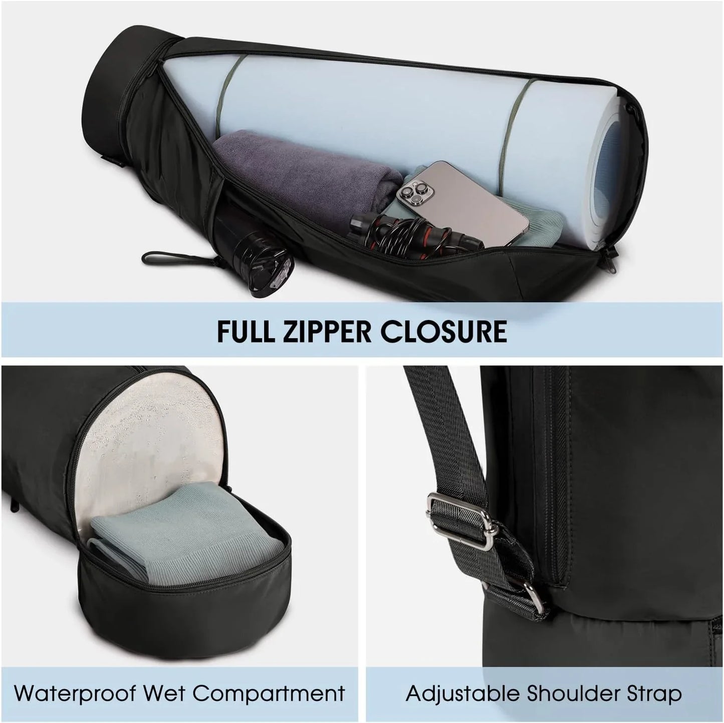 Yogamåttetaske med strop og rum til vandflaske