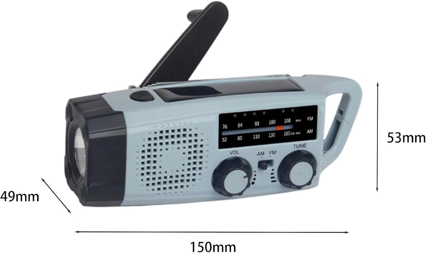 Solcelledrevet nødradio med håndsving, lys og SOS-funktion