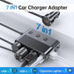 7-i-1 biladapter med tre 12 V-udtag og fire USB-porte