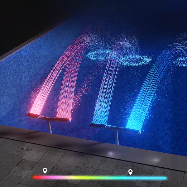 Solcelledrevet poolfontæne med dobbelte vandbuer og RGB-LED