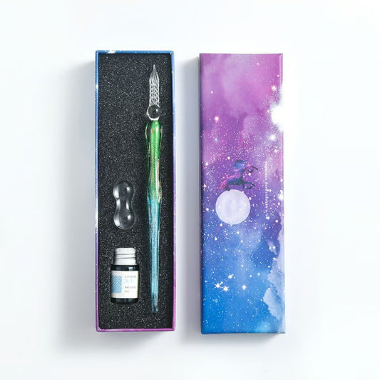 Krystal Vintage Håndlavet Dip Pen og Blæksæt Signature