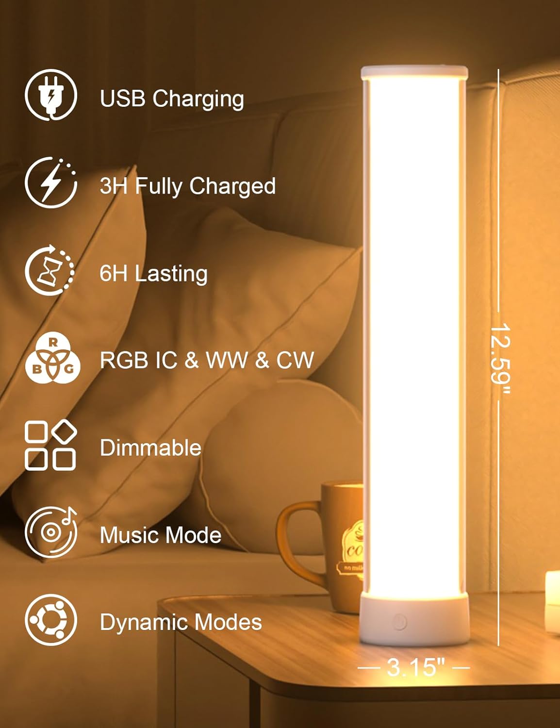 Genopladelig smart RGB-bordlampe med LED