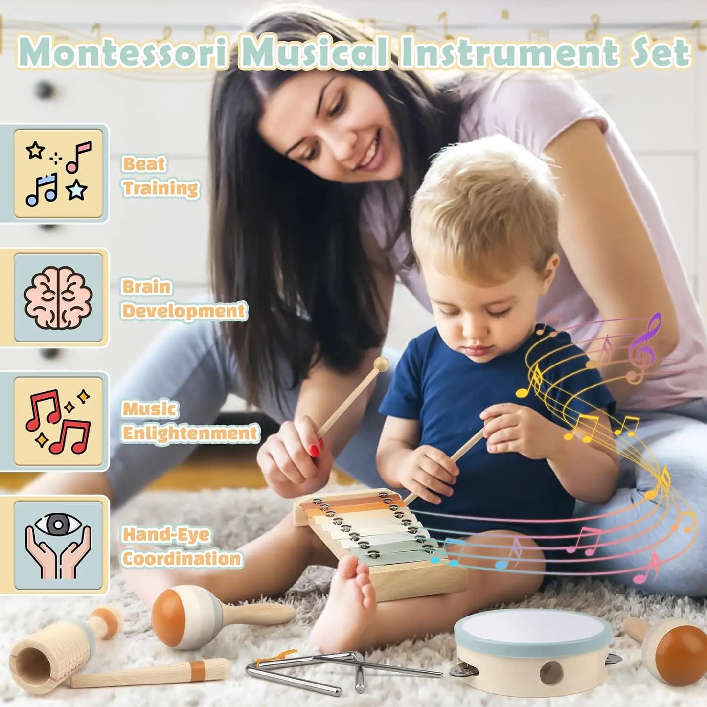 Wood Montessori musikinstrument-sæt