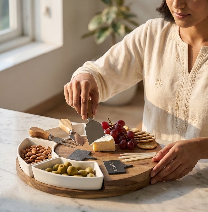 Rundt serveringsfad i bambus til snacks og tapas