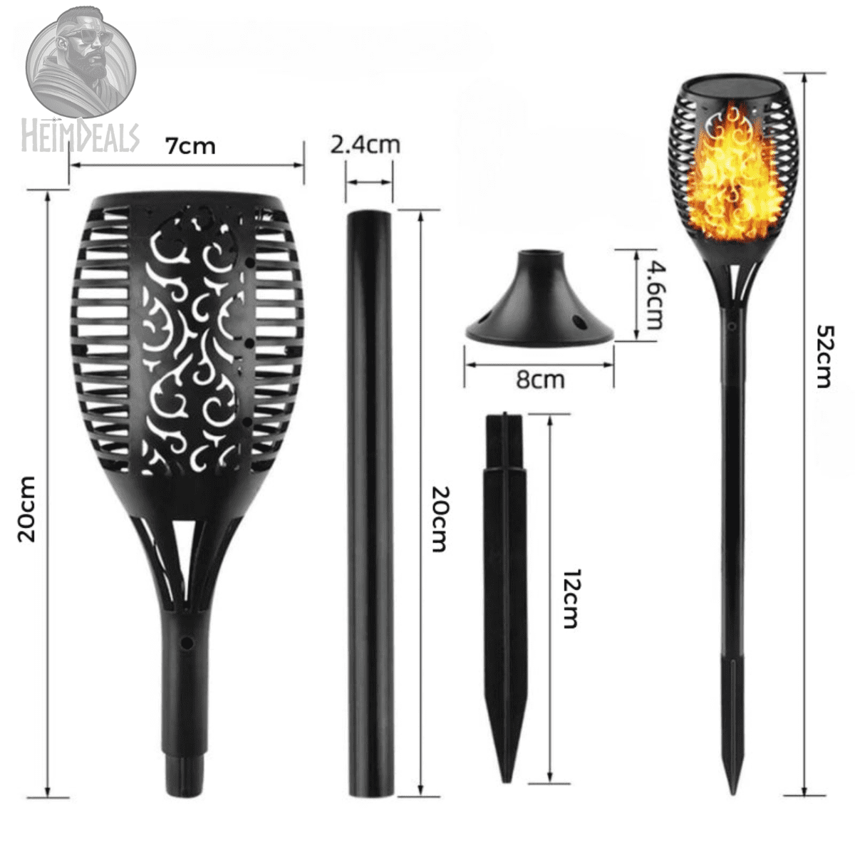 Solcellefakler med flammeeffekt, automatisk tænding og IP65