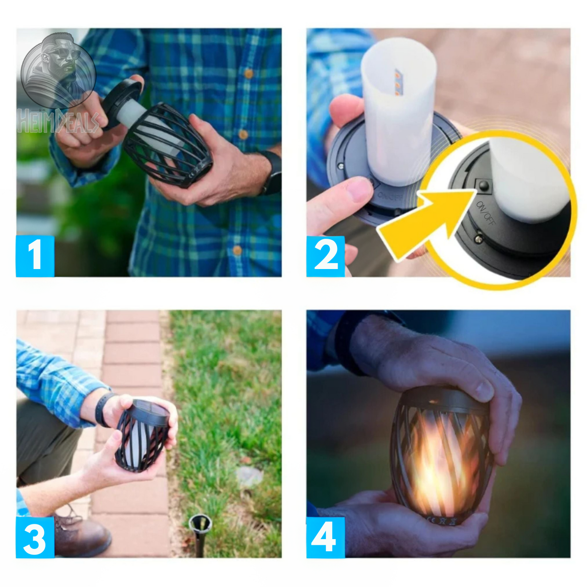 Solcellefakler med flammeeffekt, automatisk tænding og IP65
