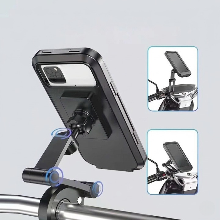 Vandtæt cykelholder til smartphone med touchvindue og 360° drejning