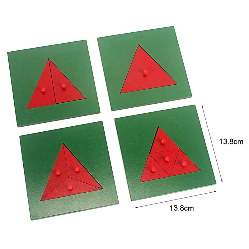 Geometriske brøkpuslespil i træ med udtagelige figurer