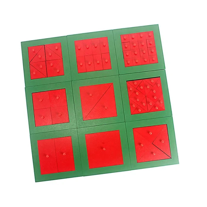 Geometriske brøkpuslespil i træ med udtagelige figurer
