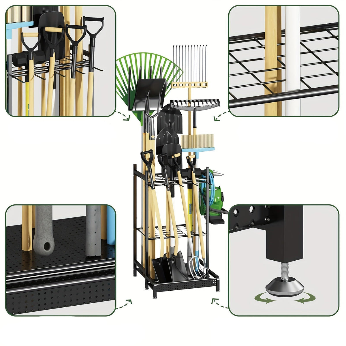 Heavy Duty Metal Garden Tool Rack Outdoor Storage Organizer