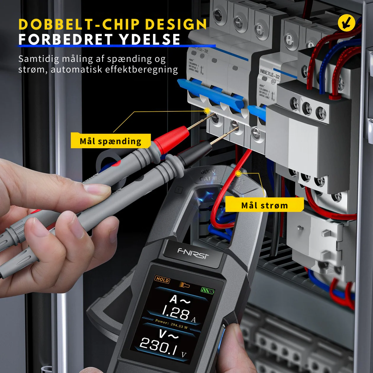 Præcisions-tangmultimeter med farvedisplay