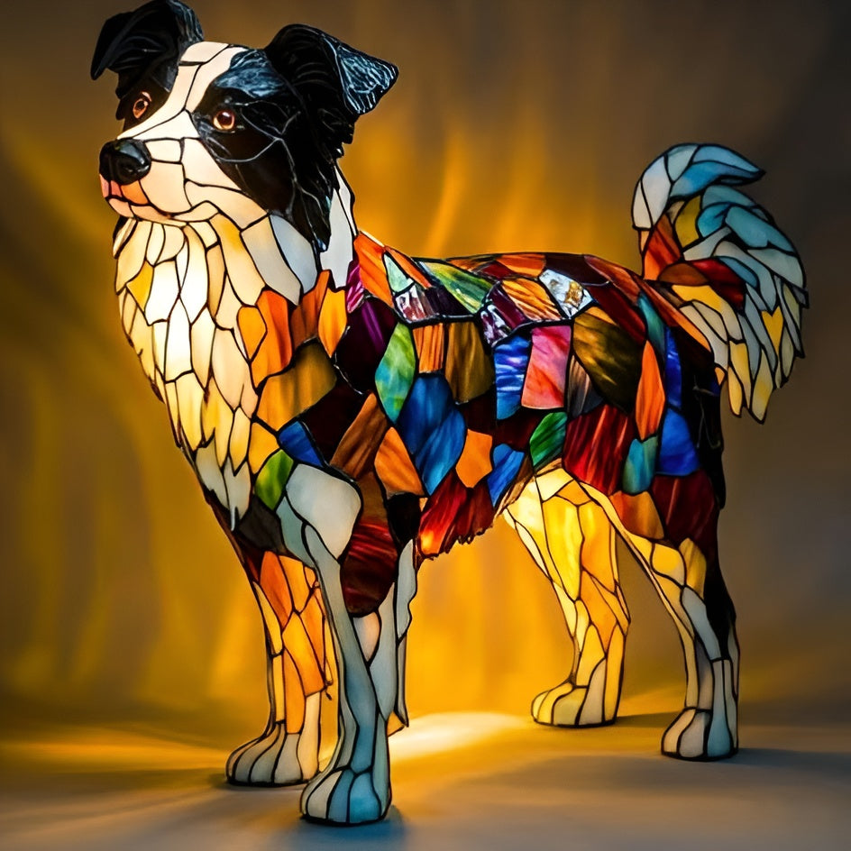 Bordlampe i farvet glas i hundestil – dyreindretning