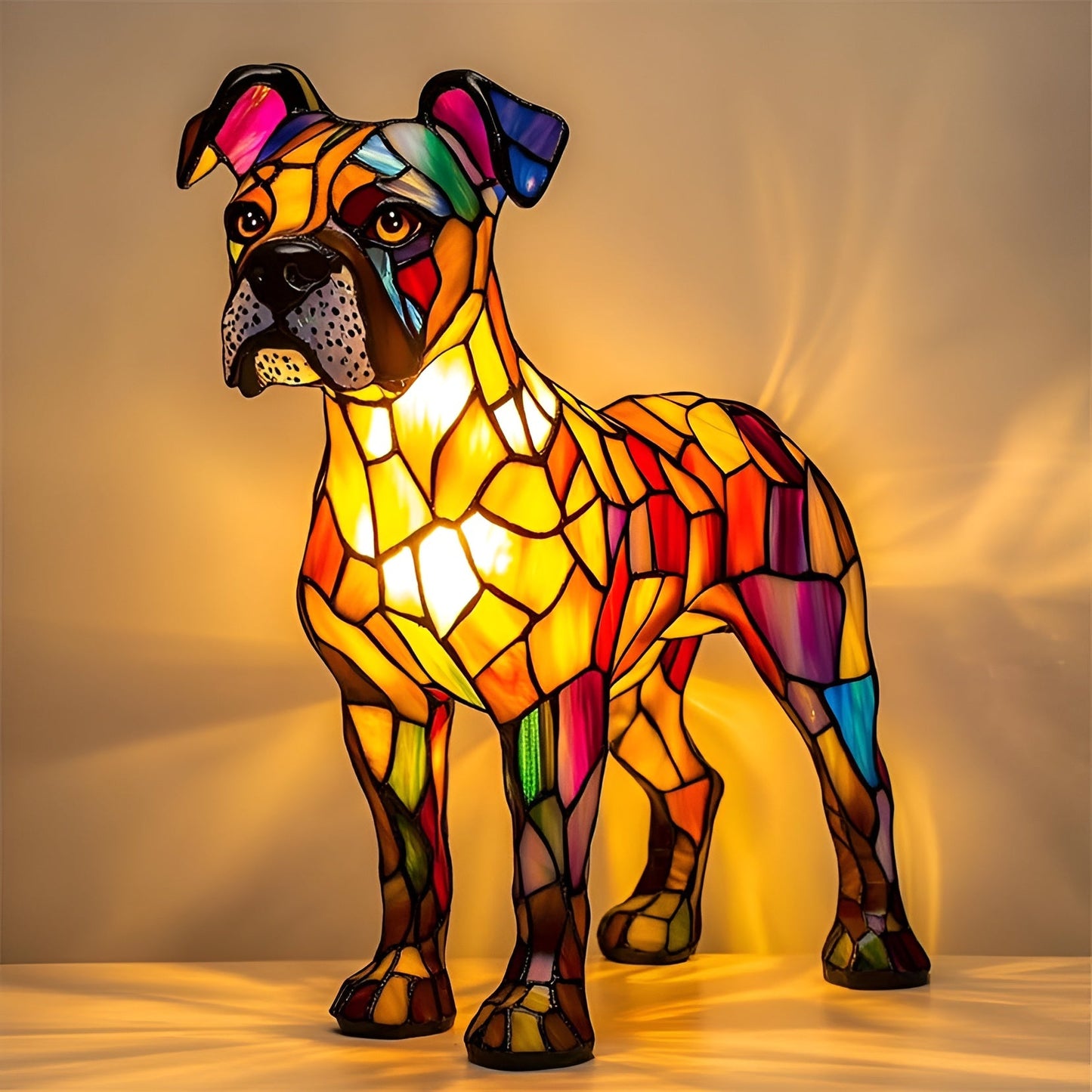 Bordlampe i farvet glas i hundestil – dyreindretning