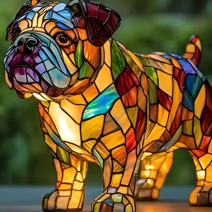 Bordlampe i farvet glas i hundestil – dyreindretning