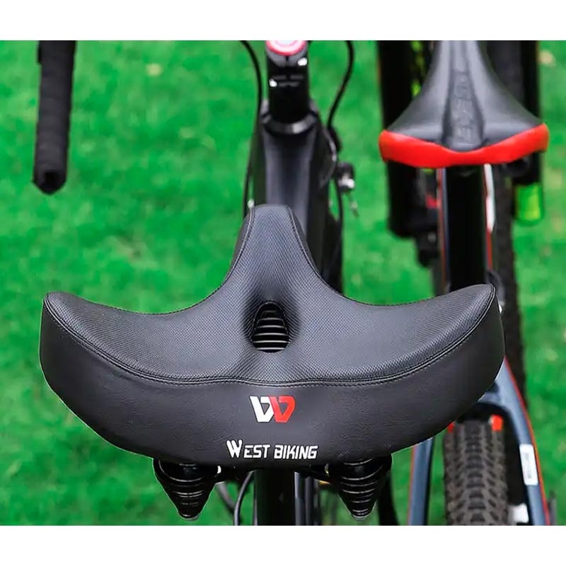Ekstra bred ergonomisk cykelsadel med stødabsorberende polstring