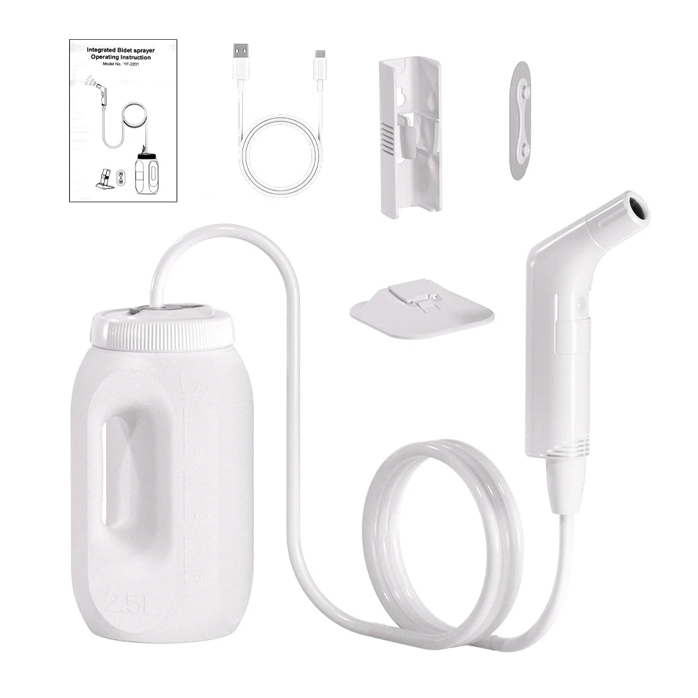 Genopladeligt rejsebidet med 2,5 liters beholder og to stråleindstillinger
