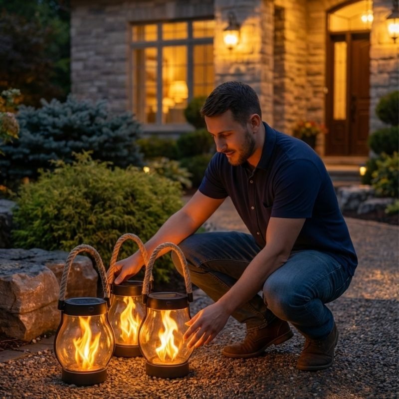 Solcellelanterne med LED-flammeeffekt