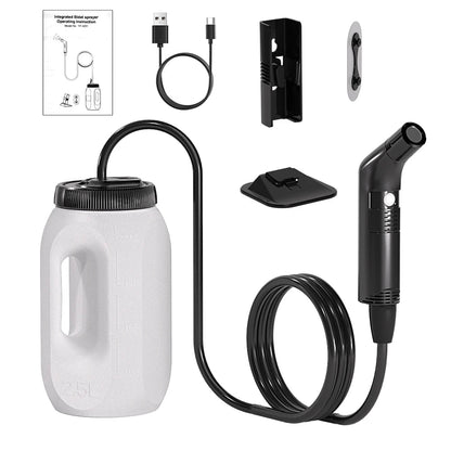Genopladeligt rejsebidet med 2,5 liters beholder og to stråleindstillinger