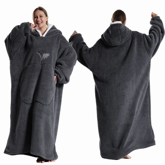 Blødt, oversized tæppe med hætte i sherpa