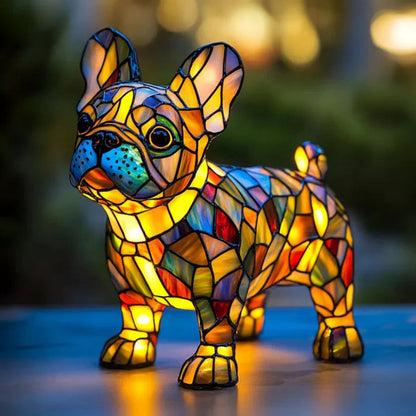 Bordlampe i farvet glas i hundestil – dyreindretning