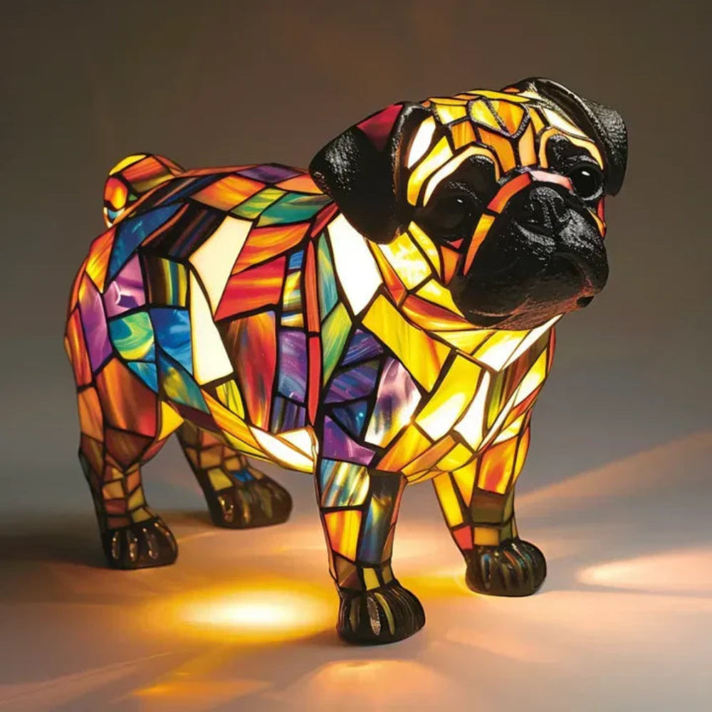 Bordlampe i farvet glas i hundestil – dyreindretning