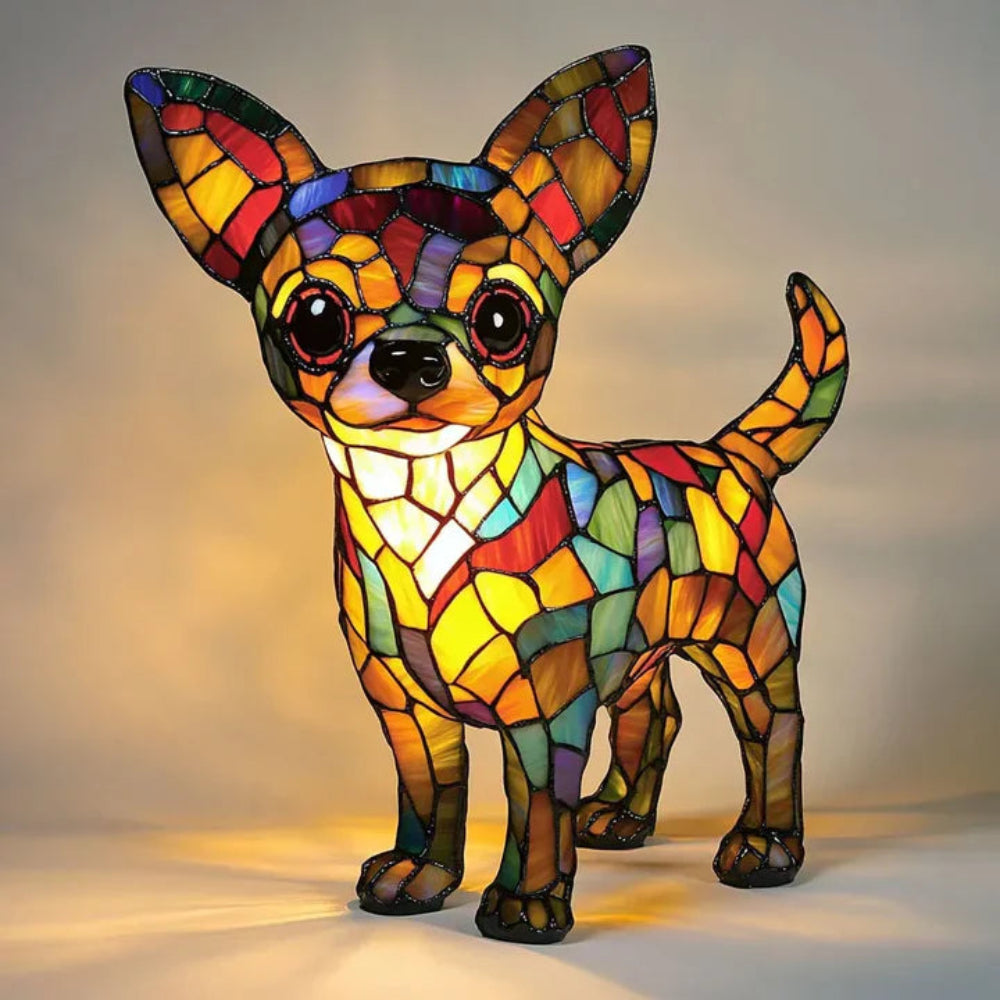 Bordlampe i farvet glas i hundestil – dyreindretning