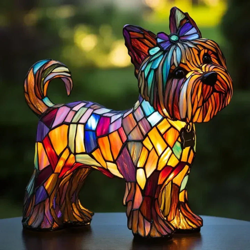 Bordlampe i farvet glas i hundestil – dyreindretning