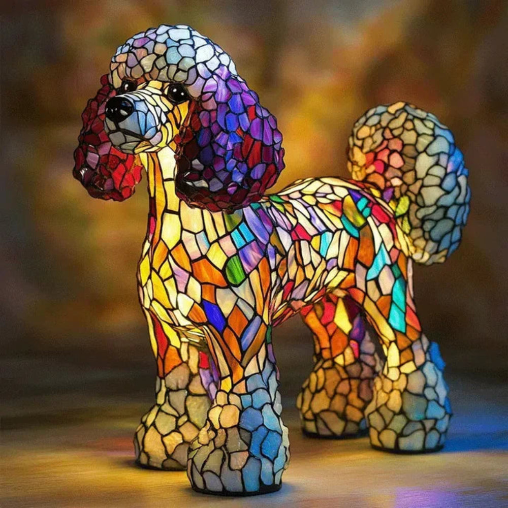 Bordlampe i farvet glas i hundestil – dyreindretning