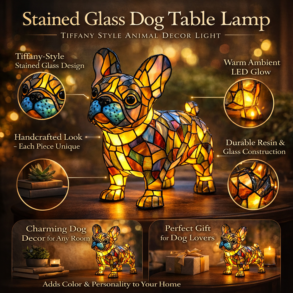Bordlampe i farvet glas i hundestil – dyreindretning