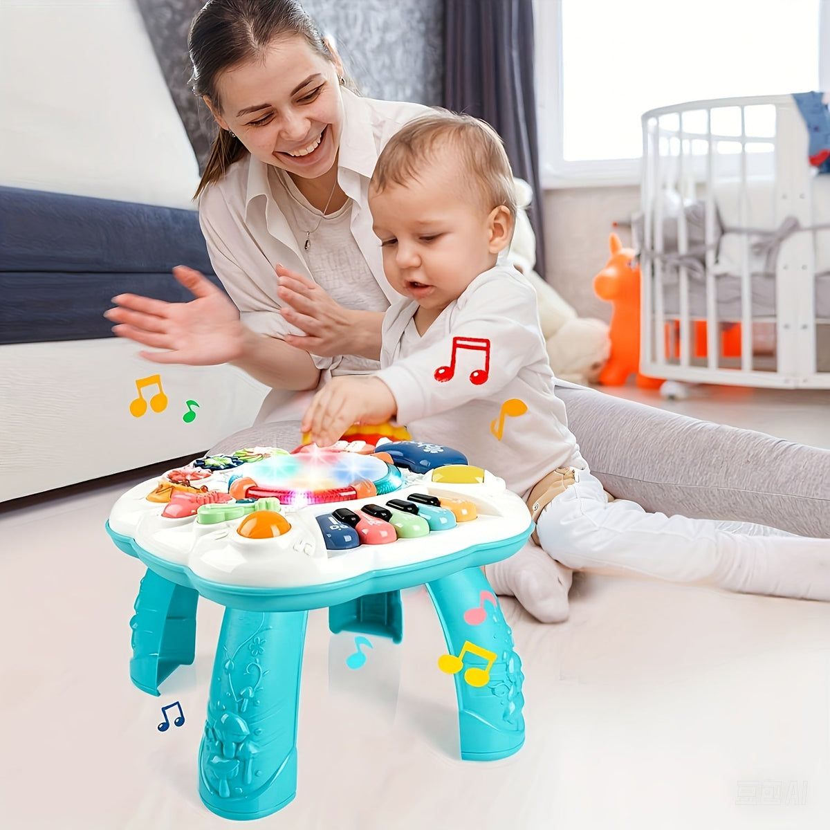 Interaktivt musikbord med lys og lyde til børn fra 1–3 år