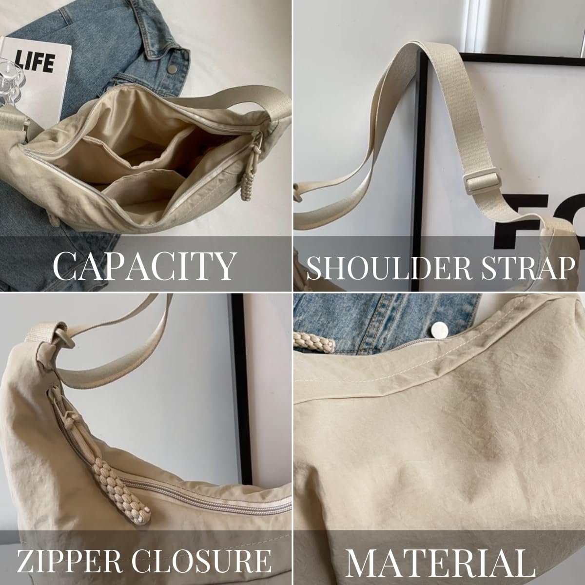 Kvindernes Fashion Plain Colour Crossbody Hobo Bag