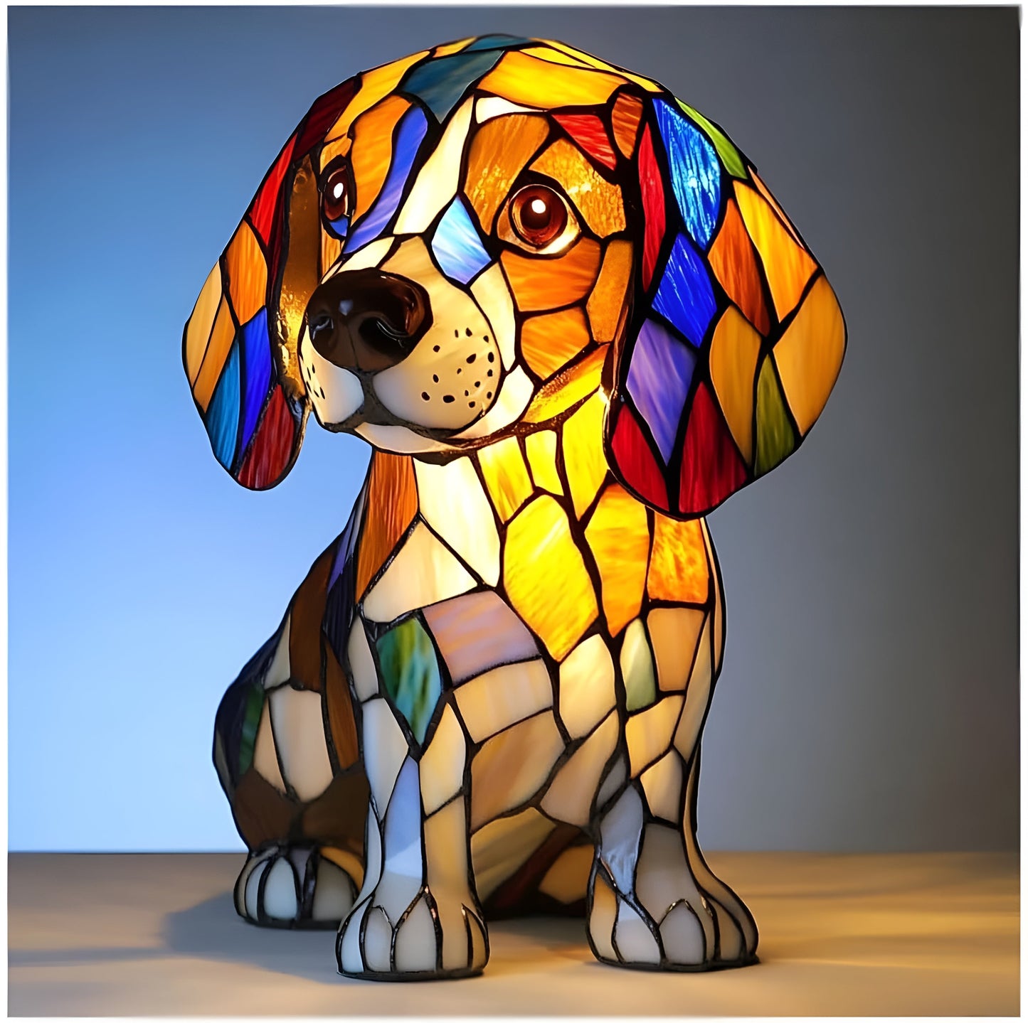 Bordlampe i farvet glas i hundestil – dyreindretning