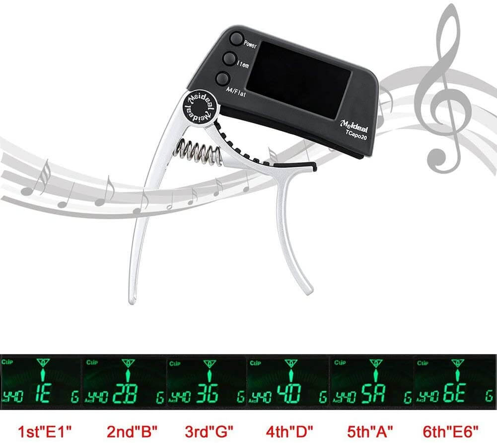 2-i-1 guitartuner og capo med LCD-display