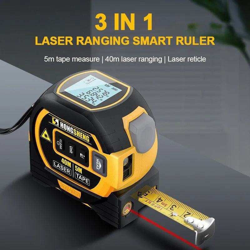 3-i-1 lasermåler med 5 m målebånd og 60 m rækkevidde