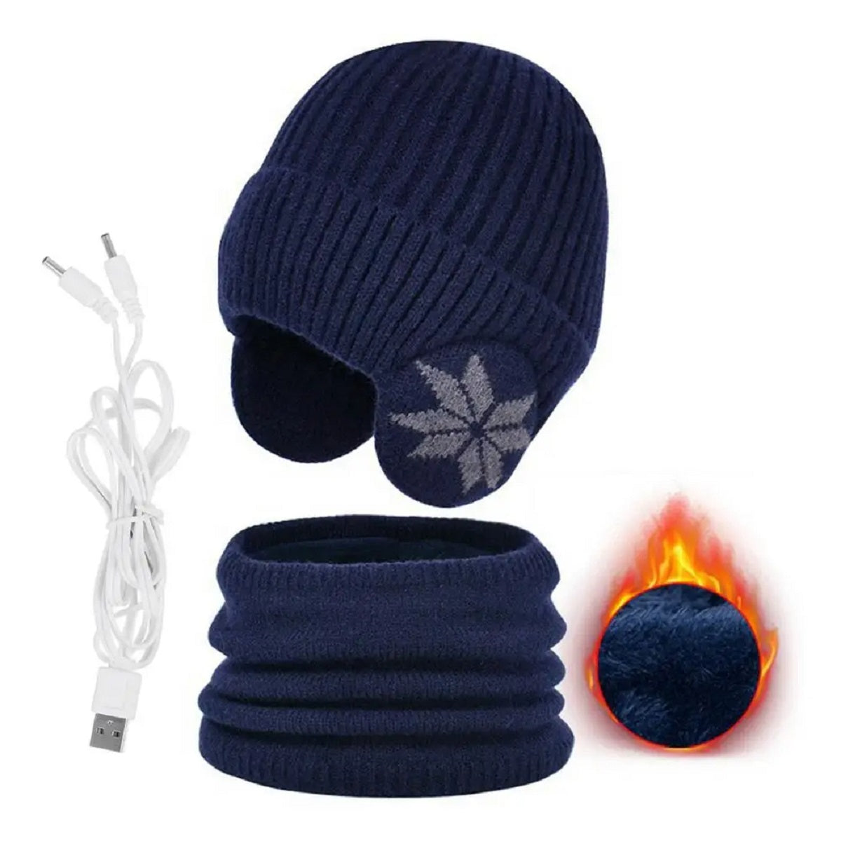 2 i 1 opvarmet vinterstrikket hue halsvarmer beanie hat halstørklæde