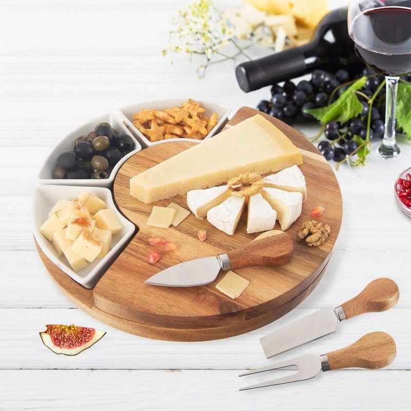 Rundt serveringsfad i bambus til snacks og tapas
