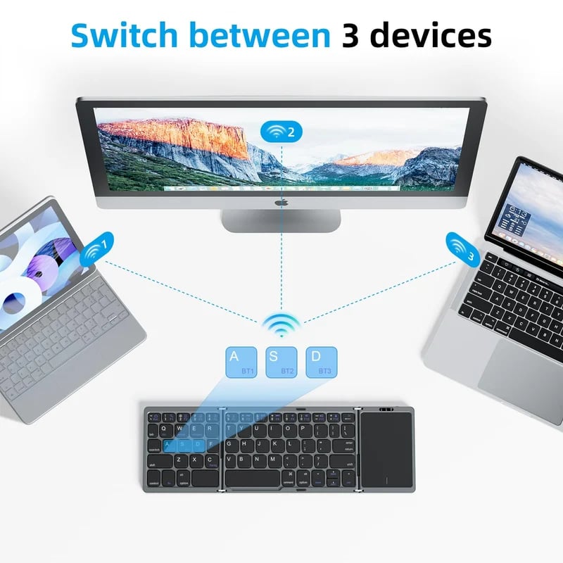 Sammenfoldeligt Bluetooth-tastatur med touchpad